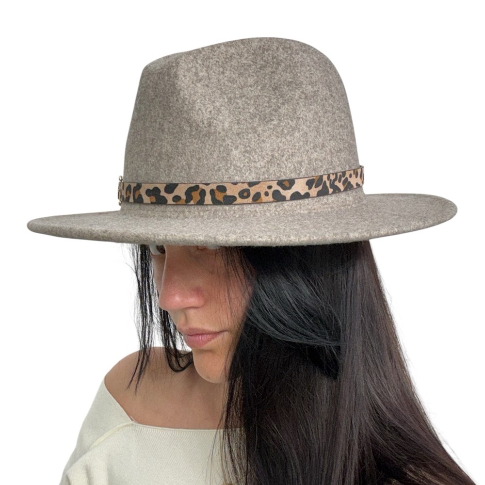 Pendleton Gray Fedora with Leopard Accent Wool Hat NWT